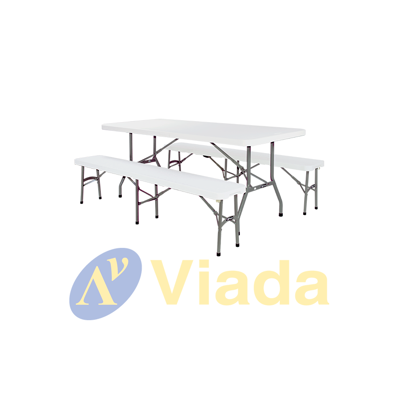 Conjunto de mesa y bancos de plástico
