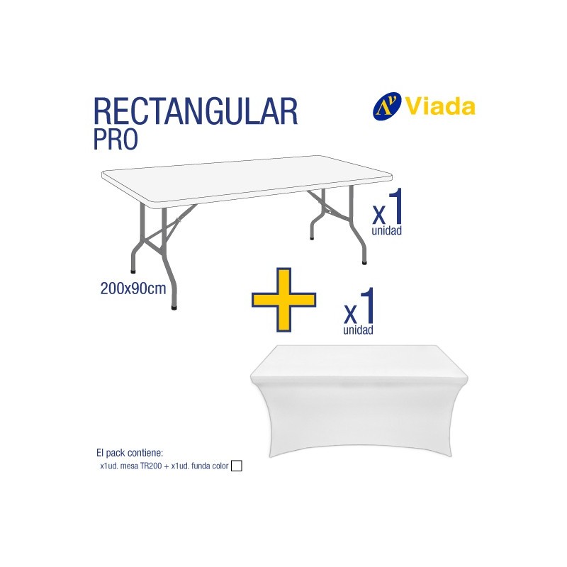 Pack mesa rect. + funda blanca 200