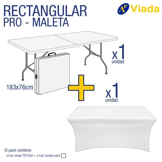 Pack mesa rect. maleta + funda blanca 183A