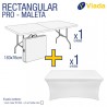 Pack mesa rect. maleta + funda blanca 183A