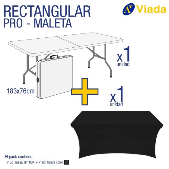 Pack mesa rect. maleta + funda negra 183A