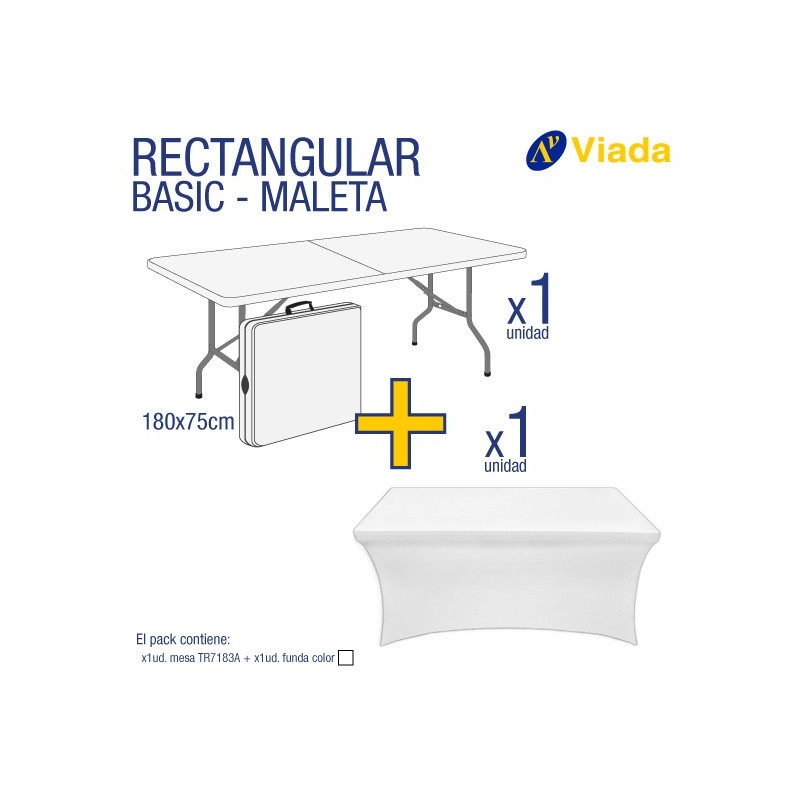 Pack mesa rect. maleta + funda blanca 7183A