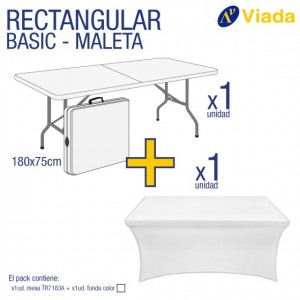 Pack mesa rect. maleta + funda blanca 7183A