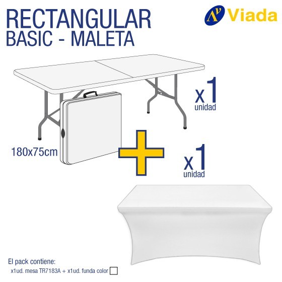 Pack mesa rect. maleta + funda blanca 7183A