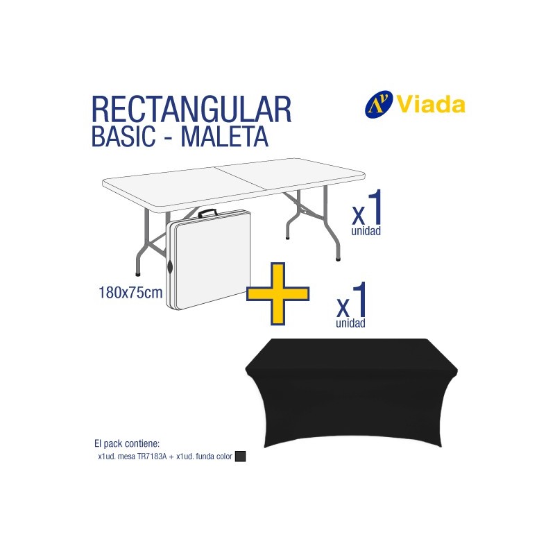 Pack mesa rect. maleta + funda negra 7183A