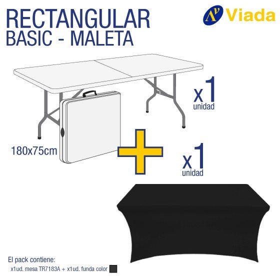 Pack mesa rect. maleta + funda negra 7183A